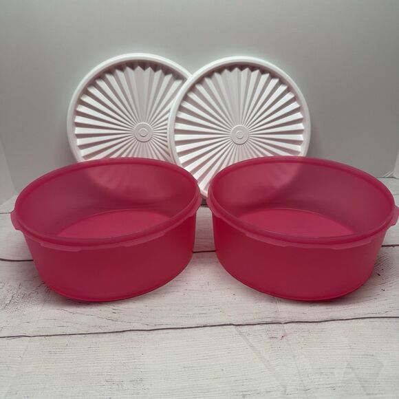 Tupperware Other - 2 New NOS Tupperware Servalier Stacking Cookie Canisters Seal 7.5 Cup Pink 1204